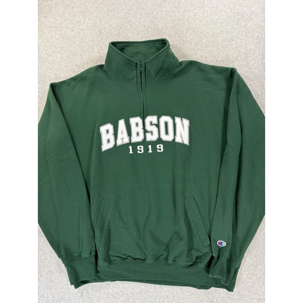 Babson College Beavers Stitched Logo 1/4 Zip Campus Sweatshirt (Men's 2XL) Green